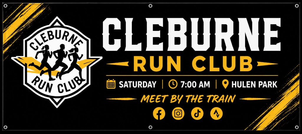 Cleburne Run Club. Saturday 7:00 AM at Hulen Park. Meet by the train.